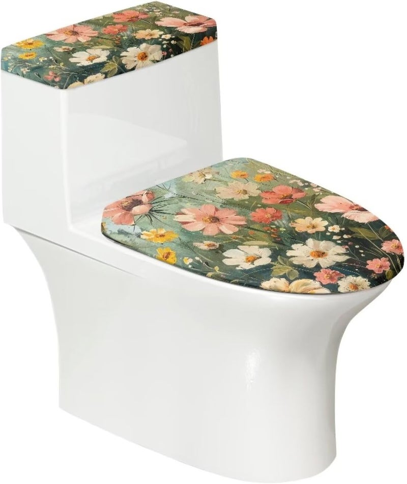 Flashideas Floral Print Bathroom Toilet Lid Covers and Tank Cover Set Super Soft Toilet Tank Cover Seat Covers Toilet Lid Cover Set for Bathroom Decor Easy to Clean - Image 1